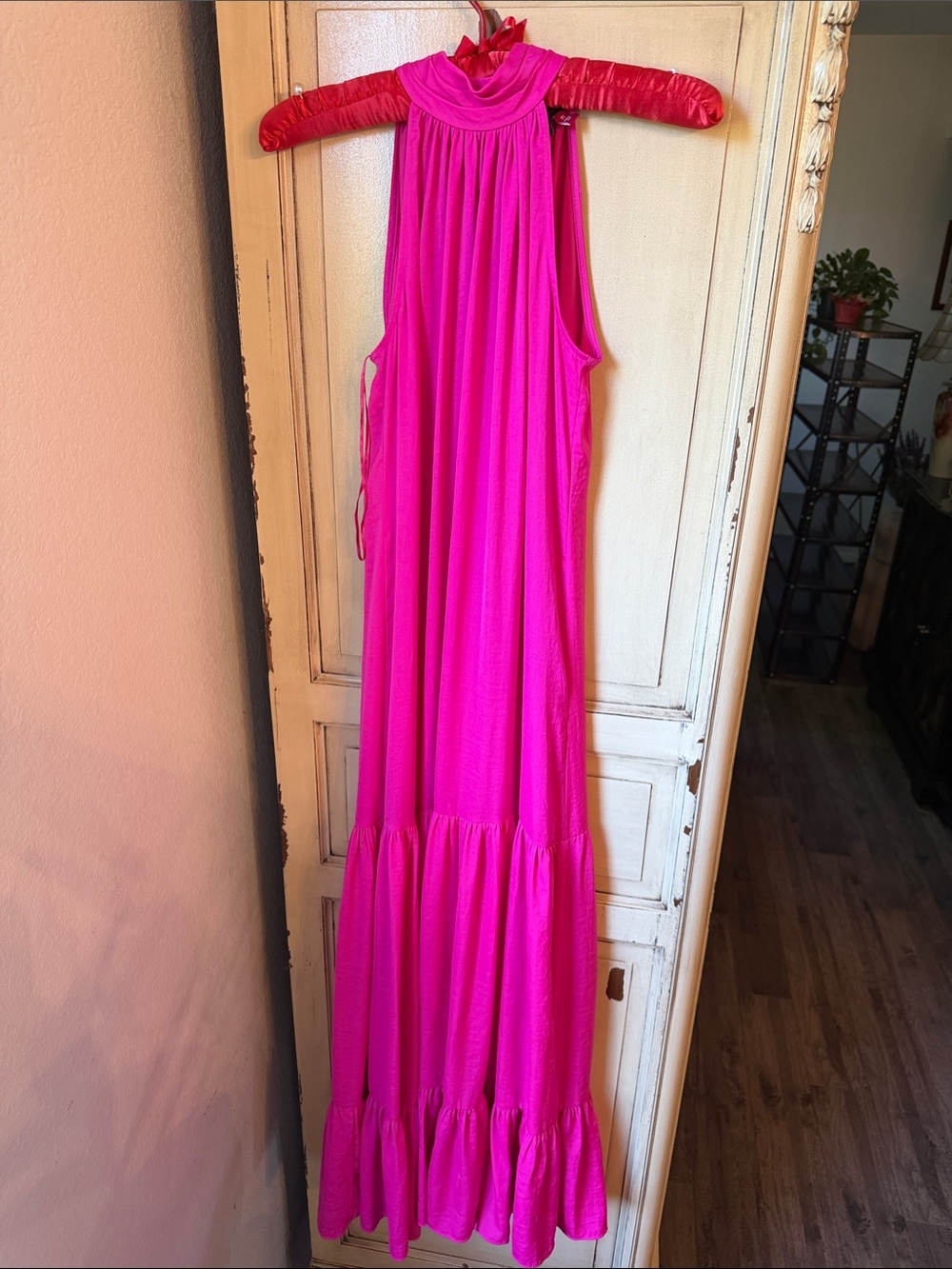 Vince Camuto Hot Pink Sleeveless Maxi Dress with Ruffle Hem